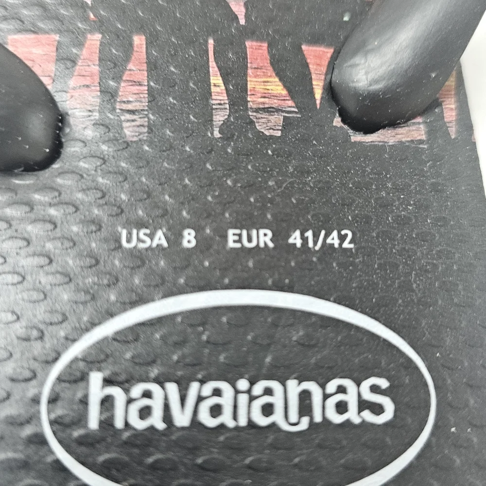 Havaianas Hype Sunset Graphic Flip Flops Black Rubber Sandals Sz 8